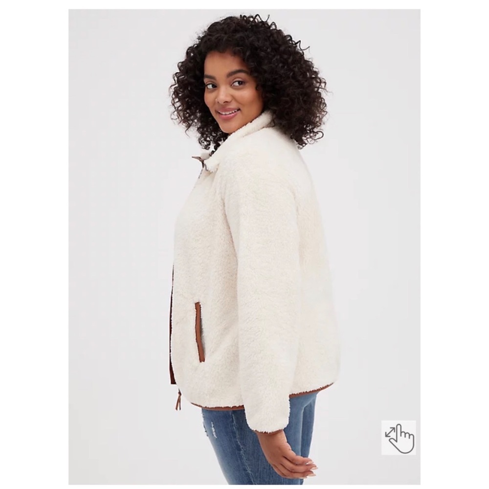NEW Torrid 2 Zip Front Jacket - Faux Shearling Contrast Trim Ivory - Picture 5 of 10